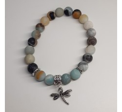 Bracelet Amazonite givrée, breloque libellule