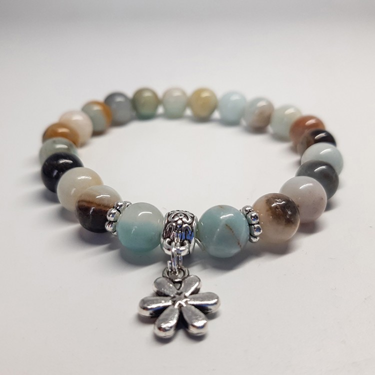 Bracelet Amazonite, breloque fleur