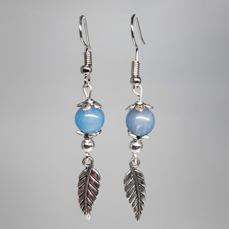 Boucles d'oreilles Aigue-marine, breloque plume.