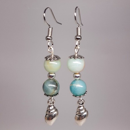 Boucles d'oreilles Amazonite, breloque coquillage.
