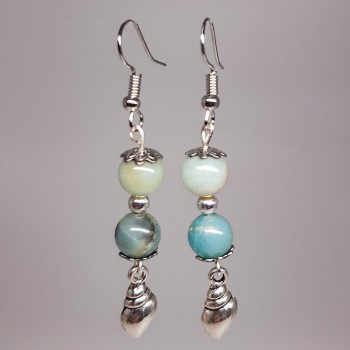 Boucles d'oreilles pendantes en pierres naturelles Amazonite, breloque coquillage.