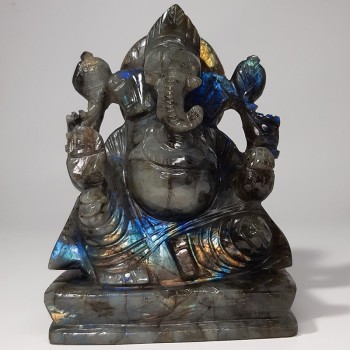 Ganesh, divinité hindoue à tête d'éléphant, en Labradorite verte
