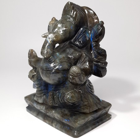 Ganesh, divinité hindoue à tête d'éléphant, en Labradorite verte