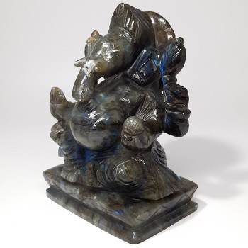 Ganesh, divinité hindoue à tête d'éléphant, en Labradorite verte