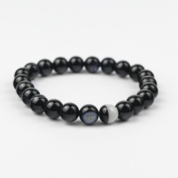 Bracelet en pierres naturelles Agate du Botswana noire.