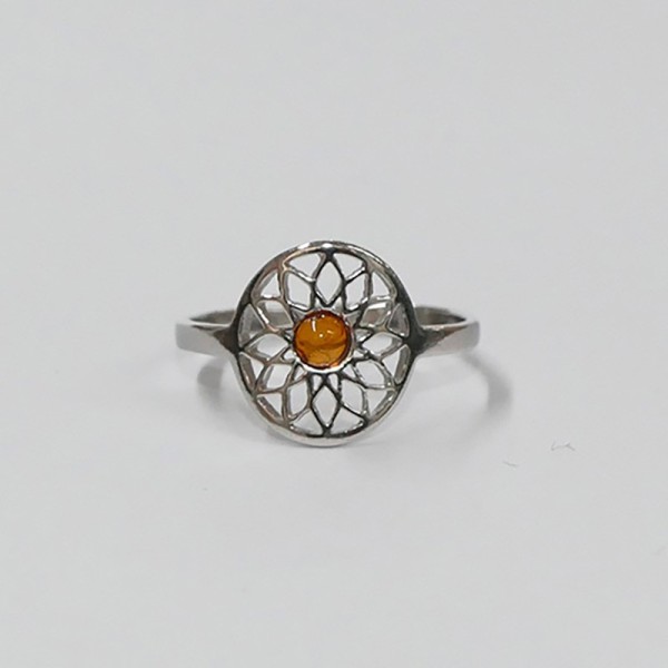Bague Fleur de Vie avec Ambre Cognac