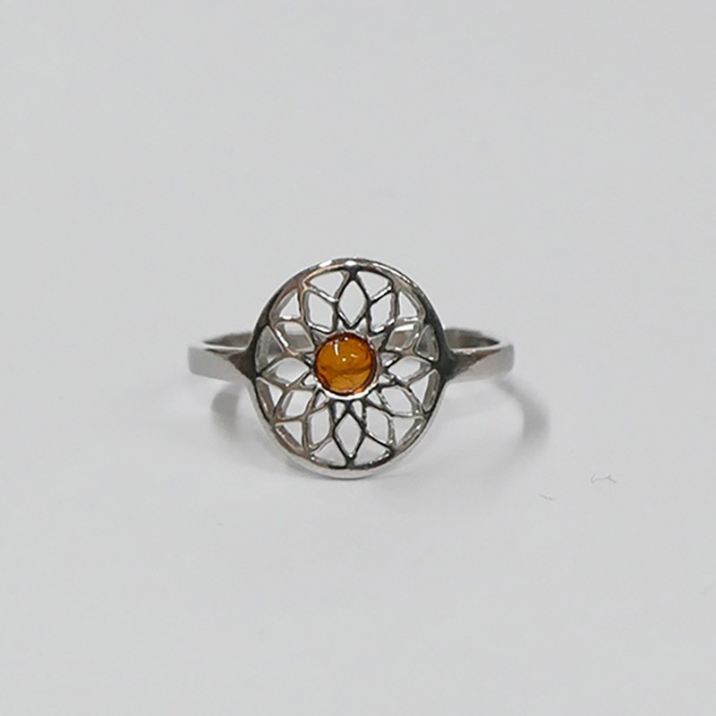 Bague Fleur de Vie avec Ambre Cognac
