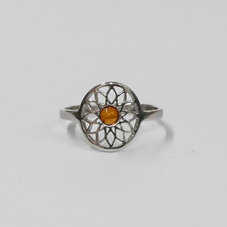 Bague Fleur de Vie avec Ambre Cognac