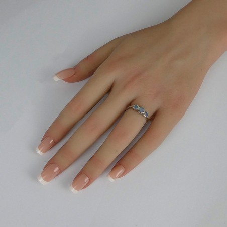 Bague  Opale bleue et Argent rhodié