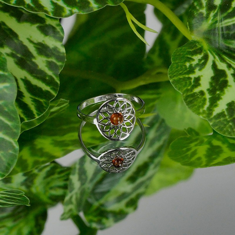 Bague Fleur de Vie avec Ambre Cognac