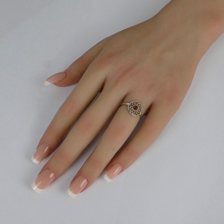 Bague Fleur de Vie avec Ambre Cognac