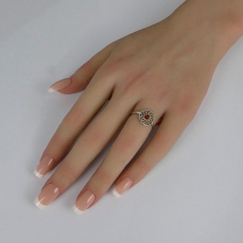 Bague Fleur de Vie avec Ambre Cognac