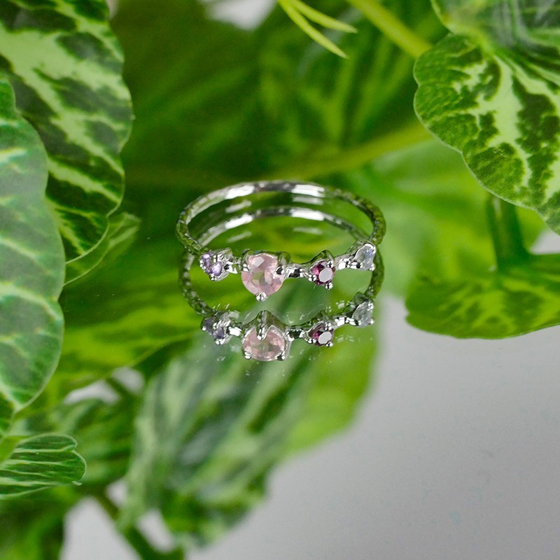 Bague 4 pierres et argent rhodié