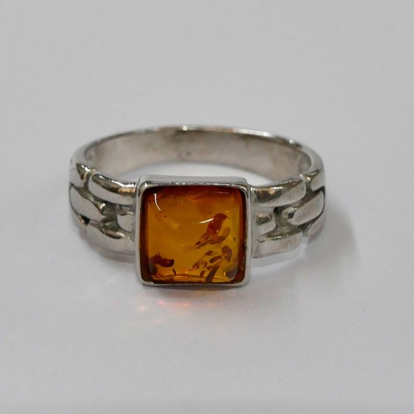 Chevalière Ambre argent rhodié