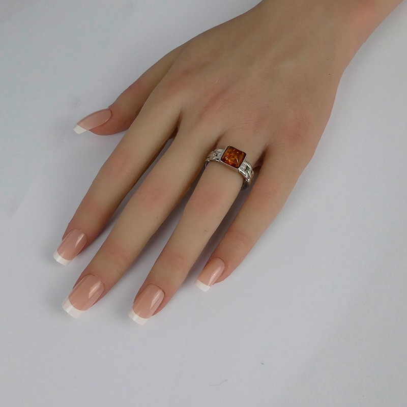 Chevalière Ambre argent rhodié