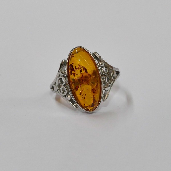 Bague Ambre ovale argent vieilli 925