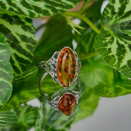 Bague Ambre ovale argent vieilli 925