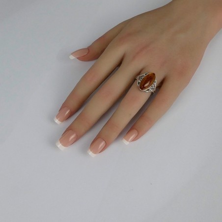 Bague Ambre ovale argent vieilli 925
