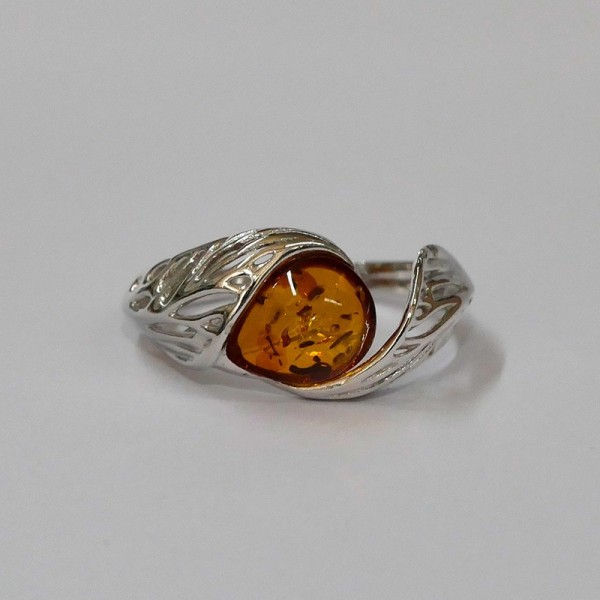Bague Ambre rond argent vieilli 925