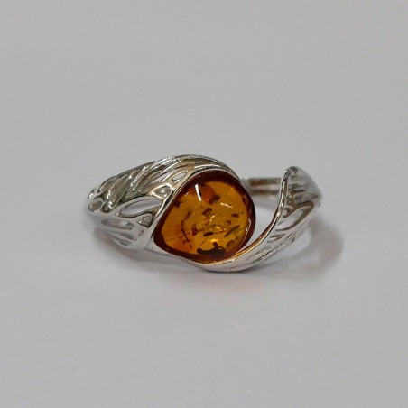 Bague Ambre rond argent vieilli 925