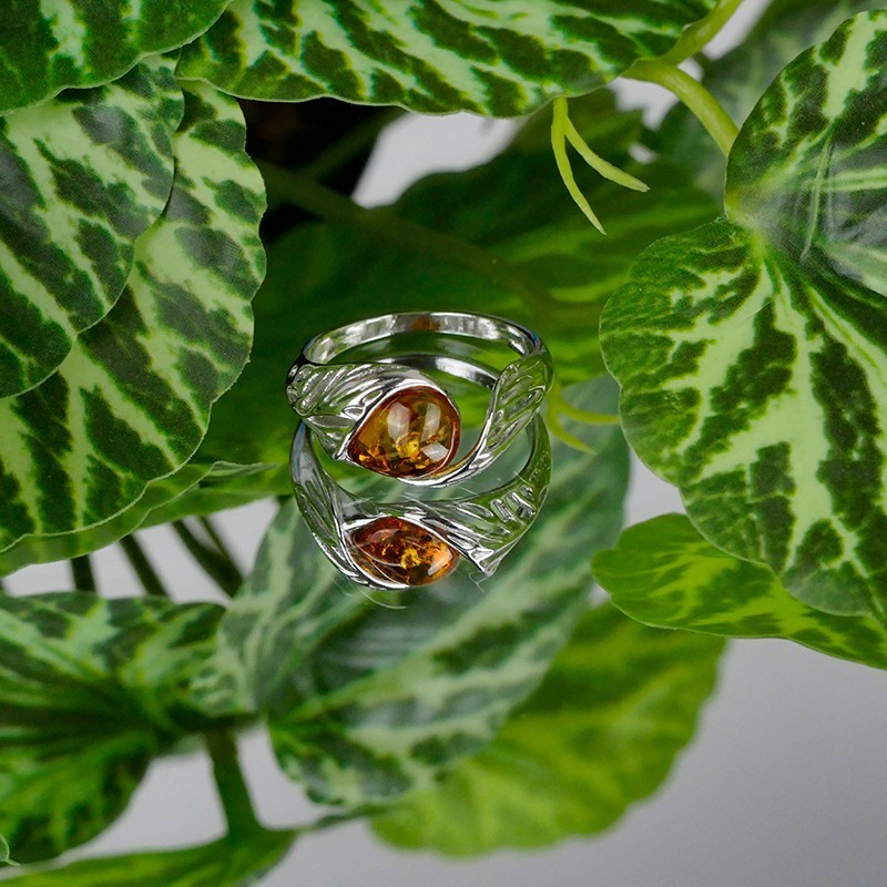 Bague Ambre rond argent vieilli 925