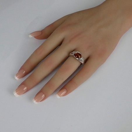 Bague Ambre rond argent vieilli 925