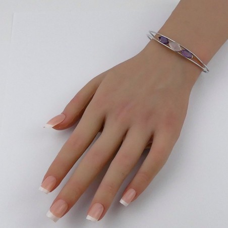 Bracelet Améthyste, Quartz rose et Argent 925 rhodié