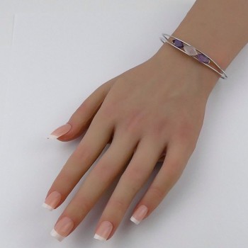 Bracelet Améthyste, Quartz rose et Argent 925 rhodié