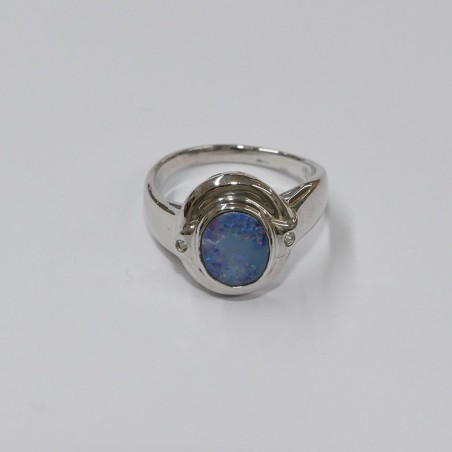 Bague  Opale bleue ronde et Argent 925 rhodié