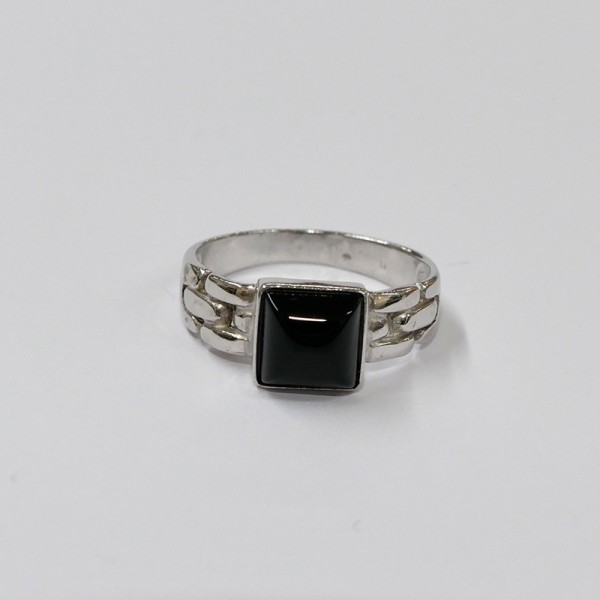 Chevalière Onyx noir carré, Argent 925 rhodié