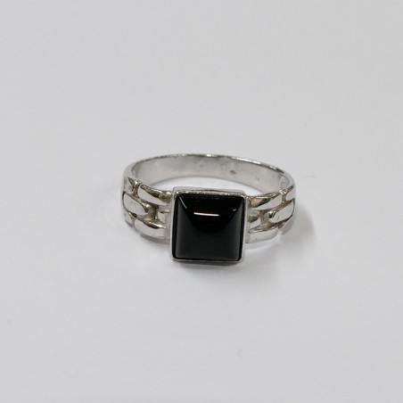 Chevalière Onyx noir carré, Argent 925 rhodié