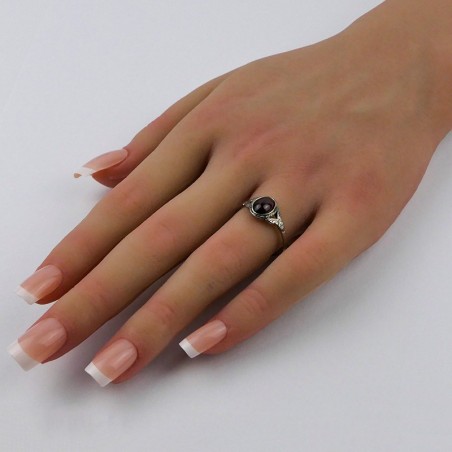 Bague Grenat ovale, Argent 925 vieilli