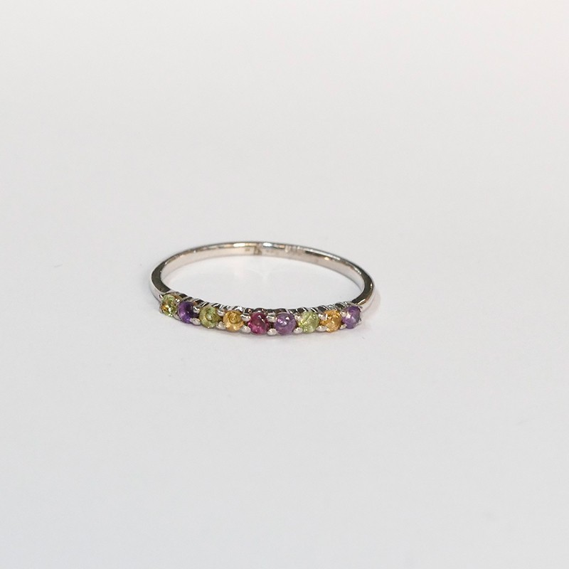 Bague multicolore multi pierres, Argent 925 rhodié