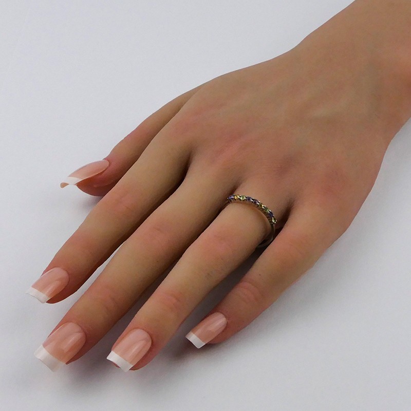 Bague multicolore multi pierres, Argent 925 rhodié