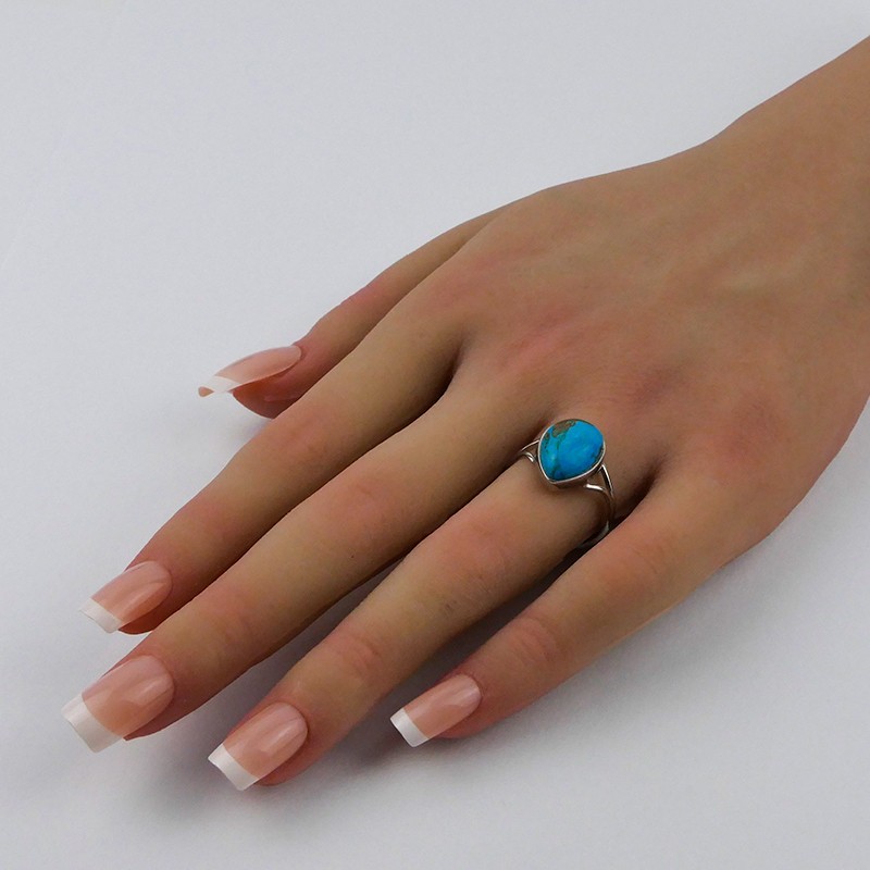 Bague Turquoise reconstituée, Argent 925 rhodié