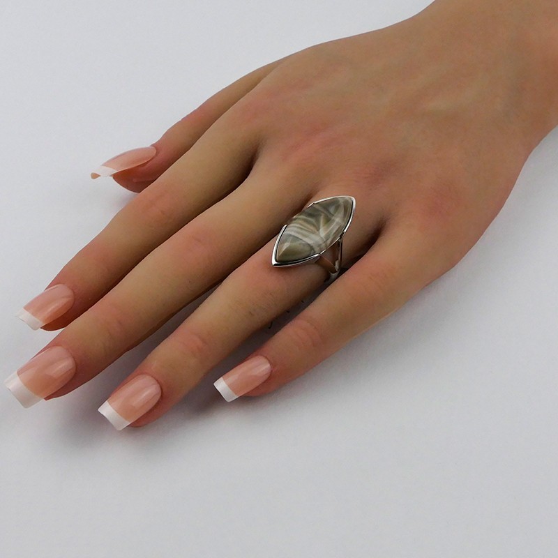 Bague Silex rayé navette, Argent 925 rhodié