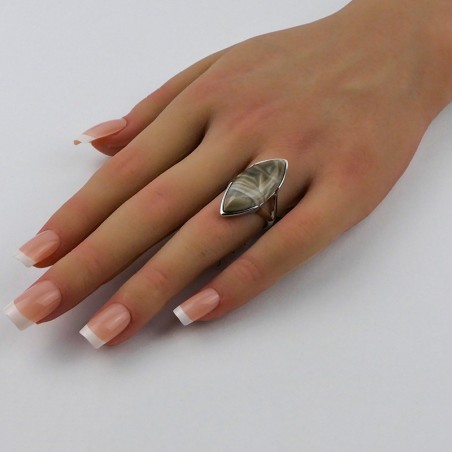 Bague Silex rayé navette, Argent 925 rhodié