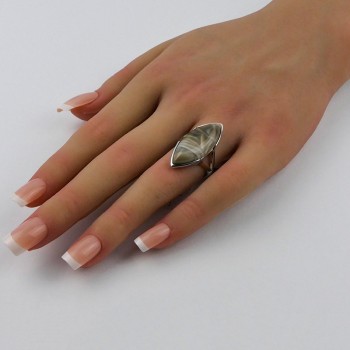 Bague Silex rayé navette, Argent 925 rhodié