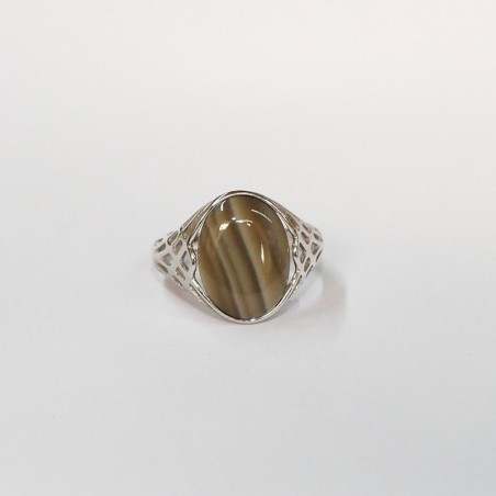 Bague Silex rayé rond, Argent 925 rhodié