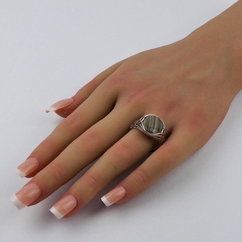 Bague Silex rayé rond, Argent 925 rhodié