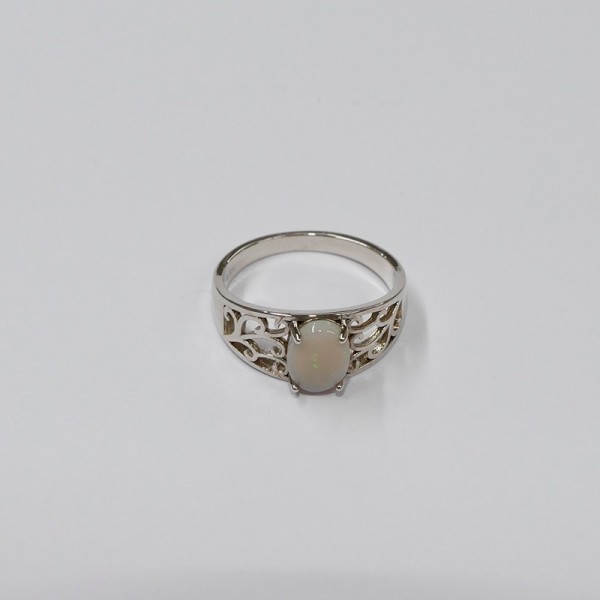 Bague Opale blanche Australie, Argent 925 rhodié