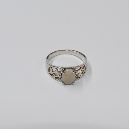 Bague Opale blanche Australie, Argent 925 rhodié