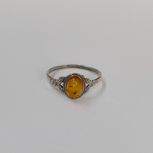 Bague Ambre ovale argent vieilli 925