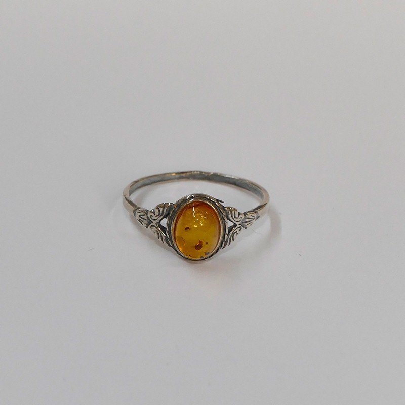 Bague Ambre ovale argent vieilli 925