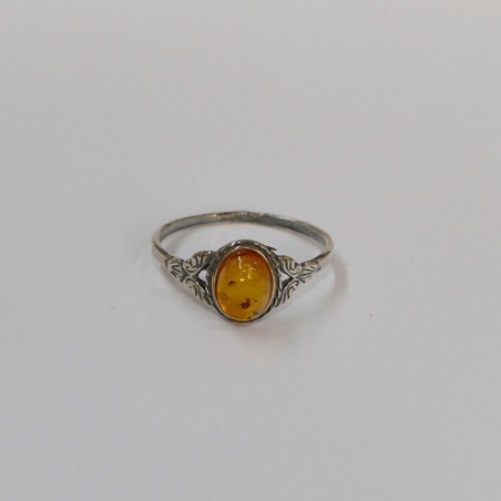 Bague Ambre ovale argent vieilli 925