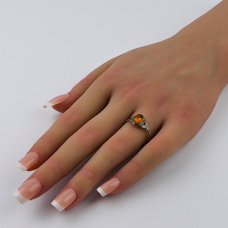 Bague Ambre ovale argent vieilli 925