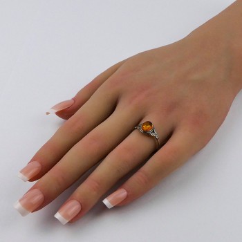 Bague Ambre ovale argent vieilli 925