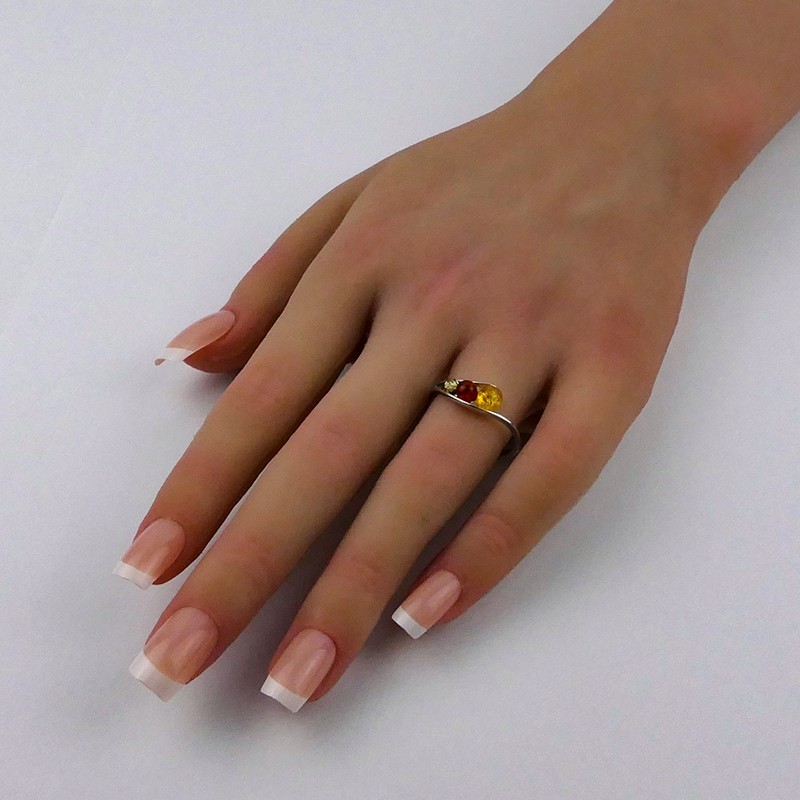 Bague Ambre multicolore argent 925
