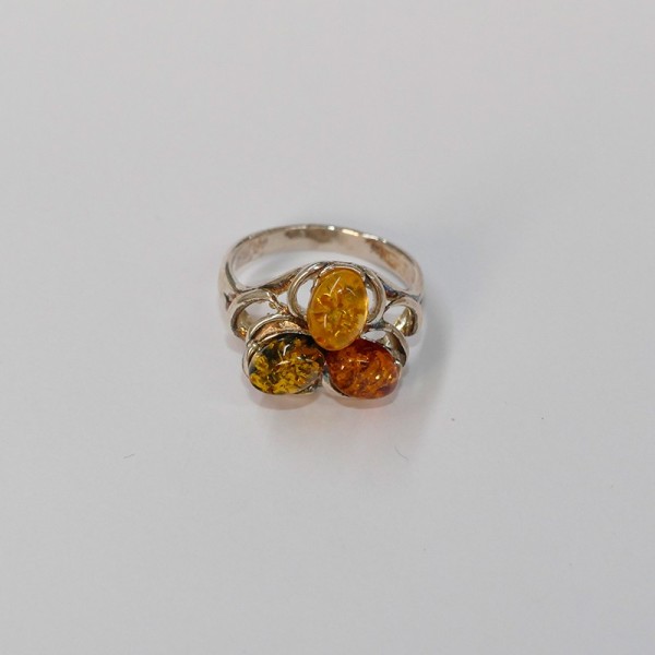 Bague Ambre multicolore Argent 925 rhodié
