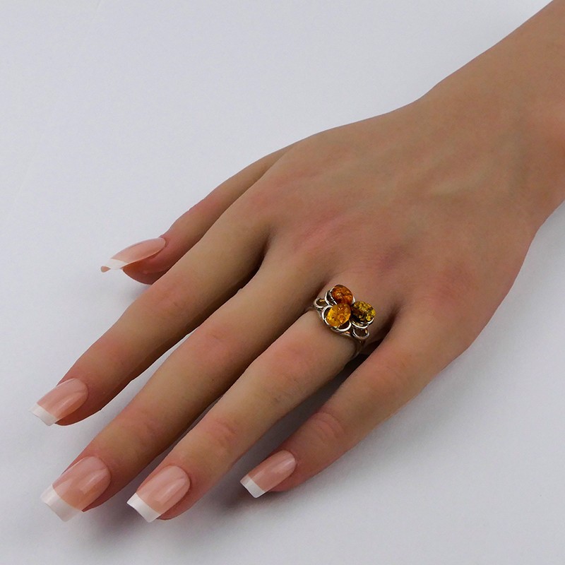 Bague Ambre multicolore Argent 925 rhodié